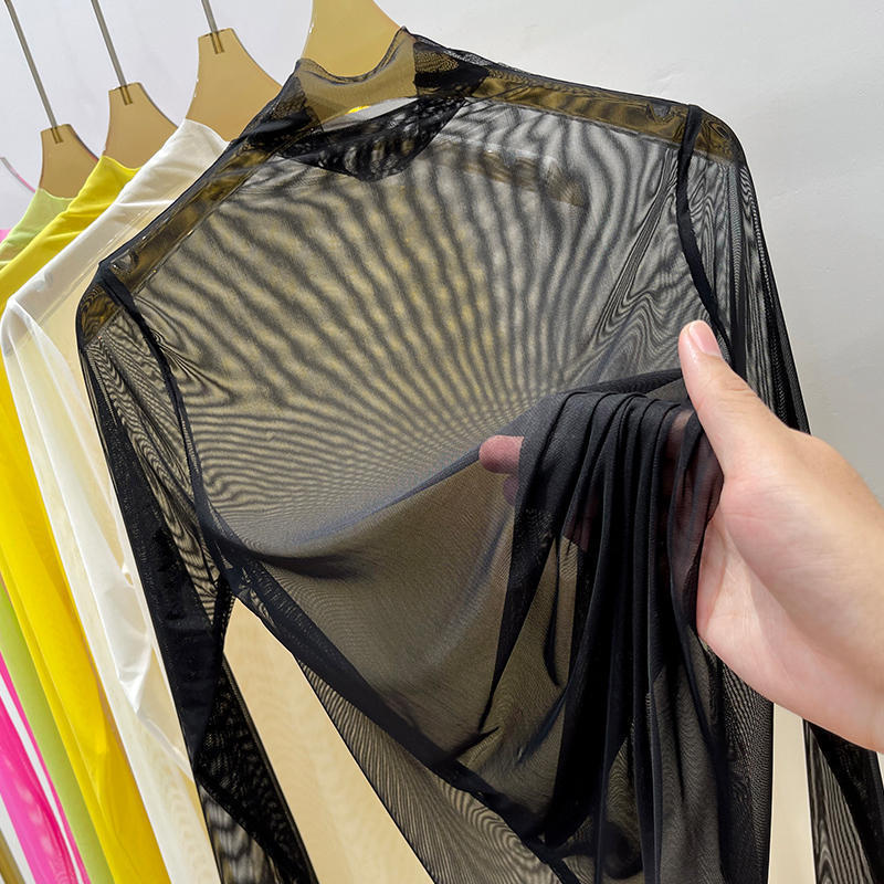 Ultra-Thin See-Through Sunscreen Bottoming Shirt for Women Summer Ice Silk Long-Sleeved Inner Shirt Gauze Half Turtleneck Mesh Top