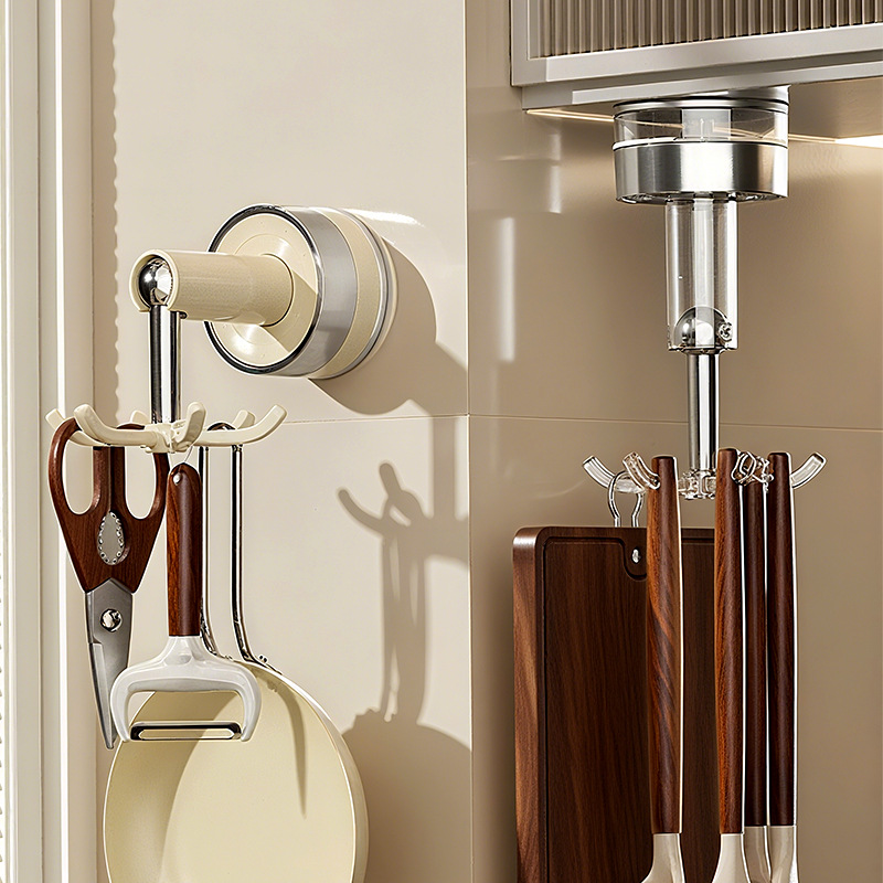 Suction cup kitchen six-claw hook, no trace, no punching, rotating wall-mounted storage rack, spatula, spoon, kitchenware storage rack