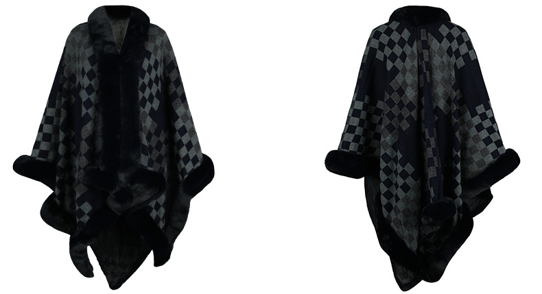 Dames bontkraag cape verdikt warme gebreide mantel_voghion.com