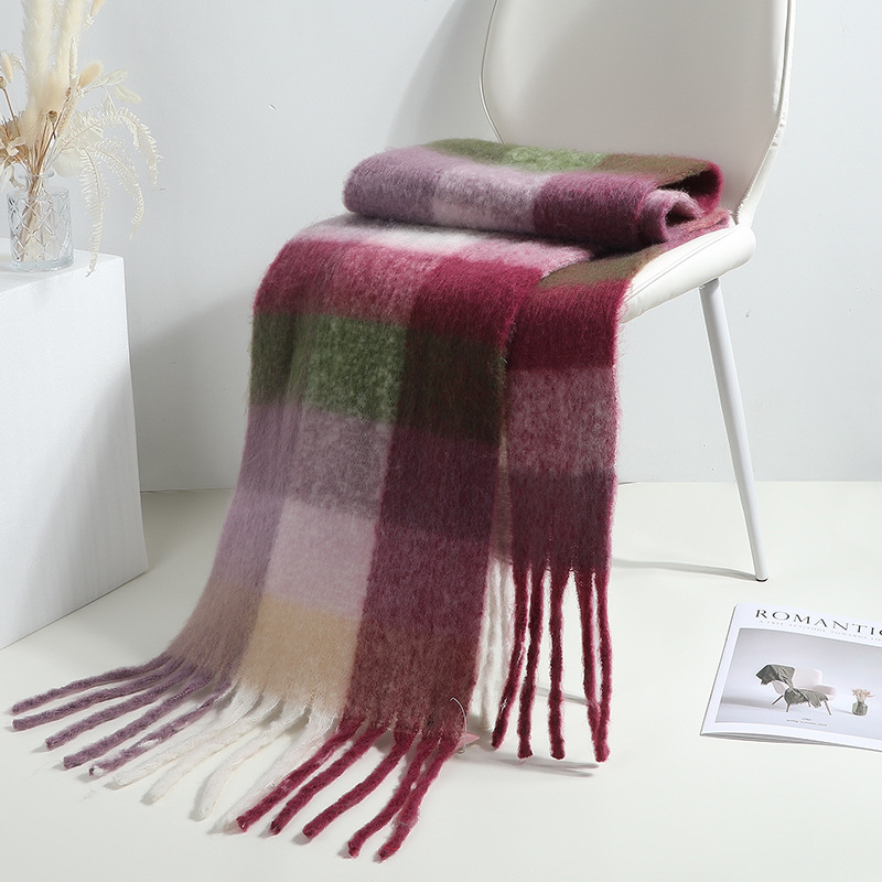 2024 nouveau châle polyvalent en mohair d'hiver à double usage, écharpe chaude longue et épaisse pour femme, version coréenne_voghion.com