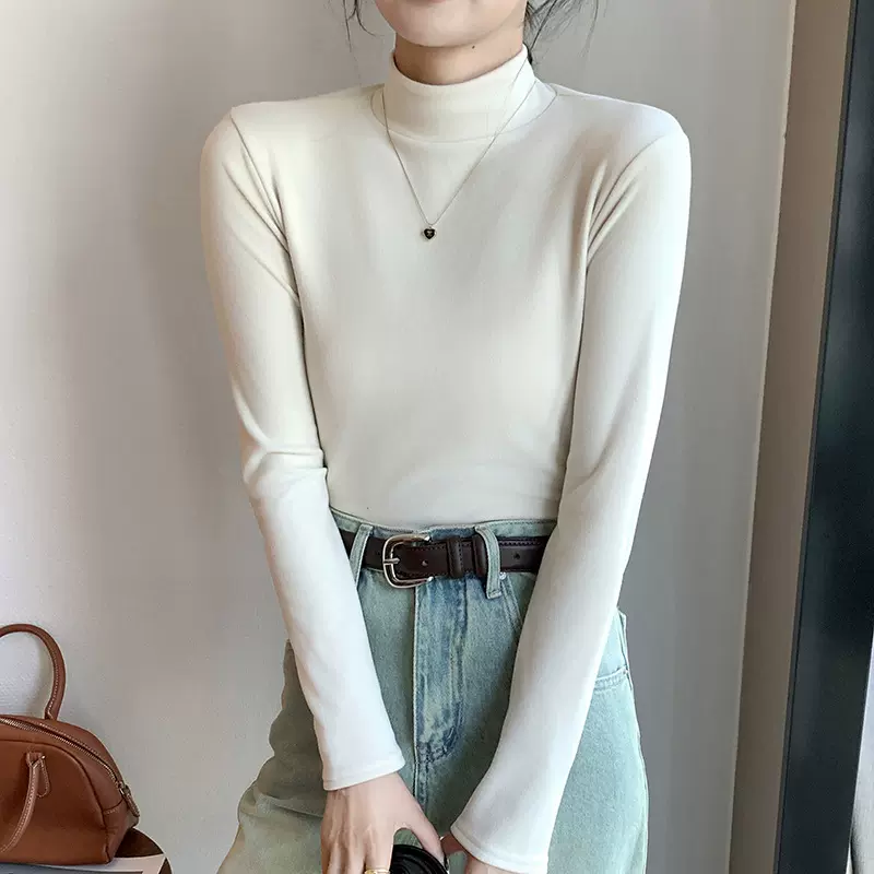 德绒半高领打底衫女2025秋冬新款高级感内搭立领洋气加绒上衣