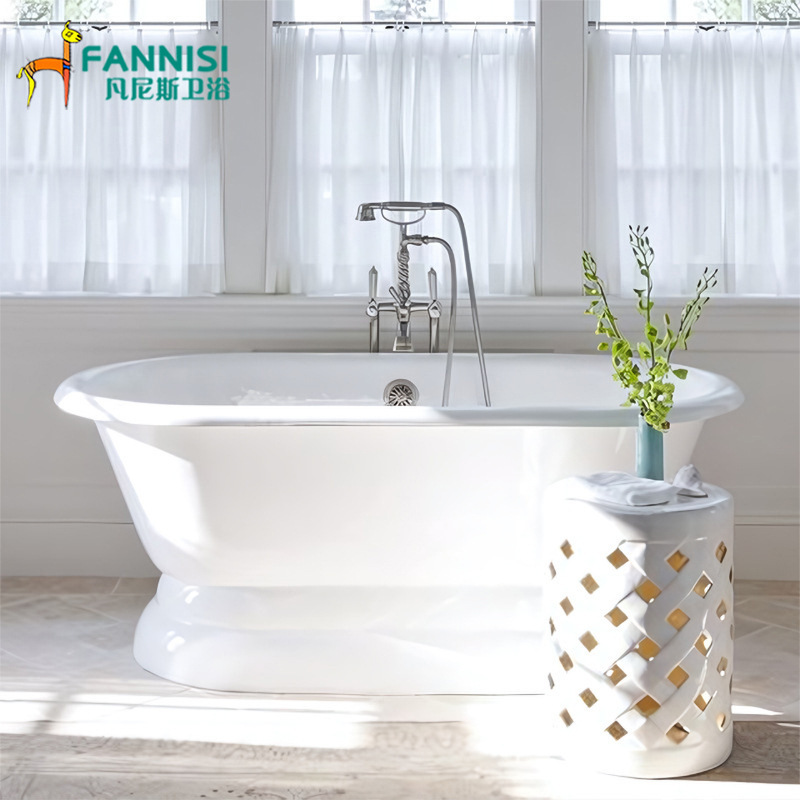 Nanhai Bathroom Freestanding Cast Iron Enamel Bathtub with Base Household European-style Adult Bathtub Retro American Bathtub