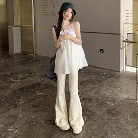高腰修身显瘦碎花喇叭裤女春秋韩版网红休闲微喇裤小个子拖地裤潮