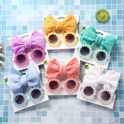 Children baby party photos shooting sun lens combination suit baby stage performance cartoon toys sunflower sunshades pure color hollow out hair band