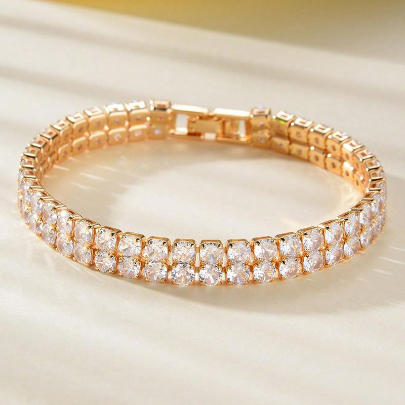 Cross-Border Chain European and American Style Double-Row Tennis Chain Bracelet, Fashionable Hot-Selling Item for Men and Women, Three-Row Full Diamond Jewelry
