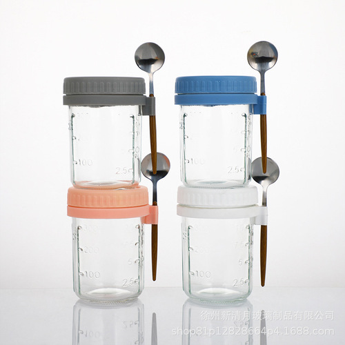 Mason jar sealed overnight oat breakfast cup with spoon glass canned salad jar yogurt cup