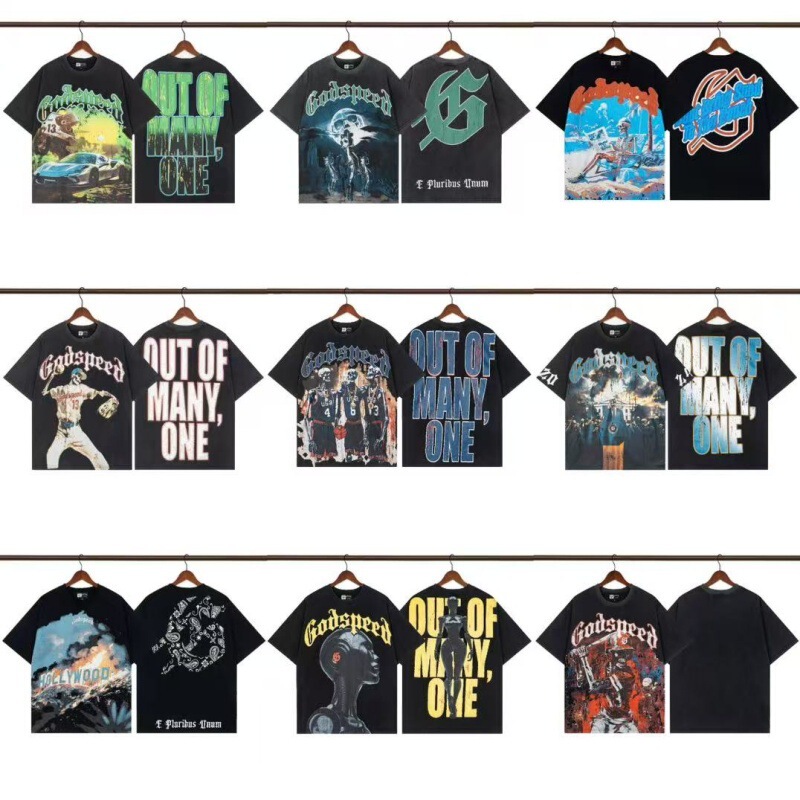 Cross-Border Export Godspeed Skull Rock Band Retro Washed Short-Sleeved T-Shirt Men and Women Couple Bottoming Shirt Trendy