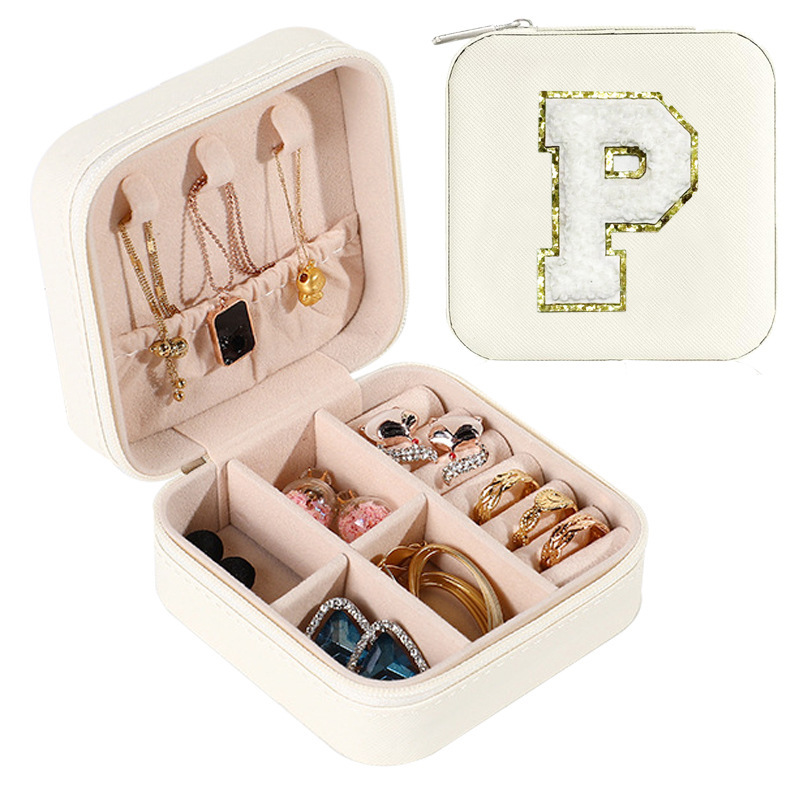 Cross-border de cuero Stud pendientes de gran capacidad de la joyería de la caja de la joyería del anillo caja de almacenamiento portátil