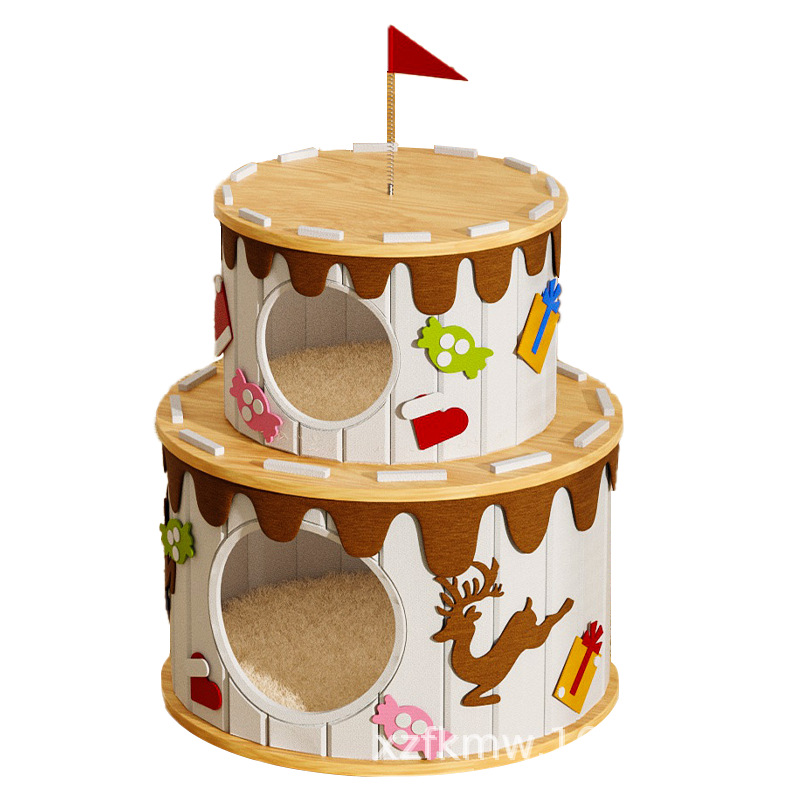 Doble capa de gato nido pastel modelado de lujo gato casa cerrada felino felino agarrar juguetes para gatos