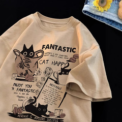 漫画プリント純綿半袖tシャツ男子青少年学生ゆるい半袖ファッション百合アメリカファッション服