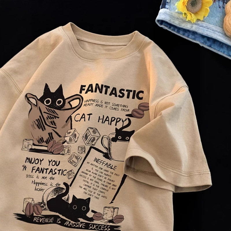 Cartoon Printed Pure Cotton Short-sleeved T-shirt Men's Teenagers Students Loose Half-sleeve Trendy All-match American Fashion Clothes