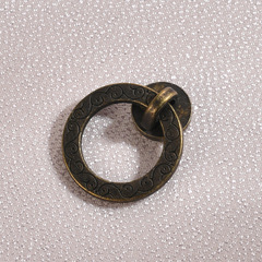 Antique-style drawer pulls single-hole Chinese-style wardrobe bedside cabinet door handle round antique bronze simple ring