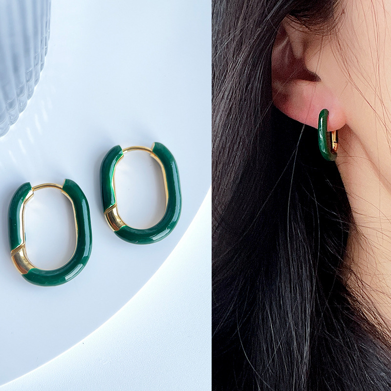 1 Pair Quantity 1 Pair Retro U Shape Titanium Steel Enamel Earrings