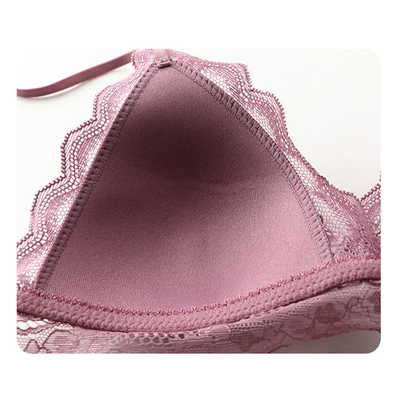 Inalámbrico pequeño pecho borde de encaje sexy luz y cómodo triángulo francés taza moda transpirable sujetador fino traje