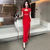 Chinese style qipao slim fit wrap buttocks open back long skirt