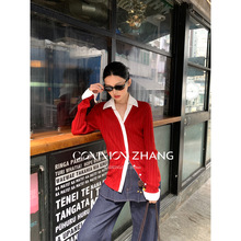 CZ ZHANG�紺������ײɫƴ�ӳ�������֯����Ů����ë�´��C15403