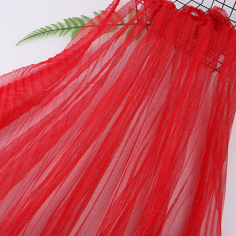 现货压条褶皱网纱面料表演服外贸童装服装鲜花包装烫金六角网布软