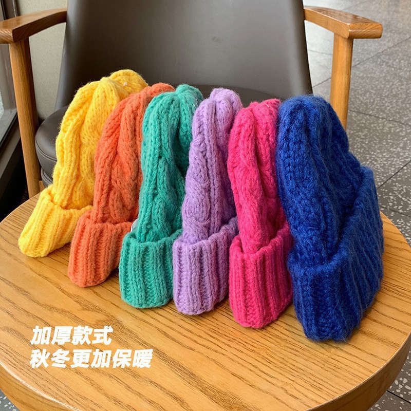 冬季日韩版保暖帽女麻花百搭户外套头帽显脸小学生秋冬潮流针织帽