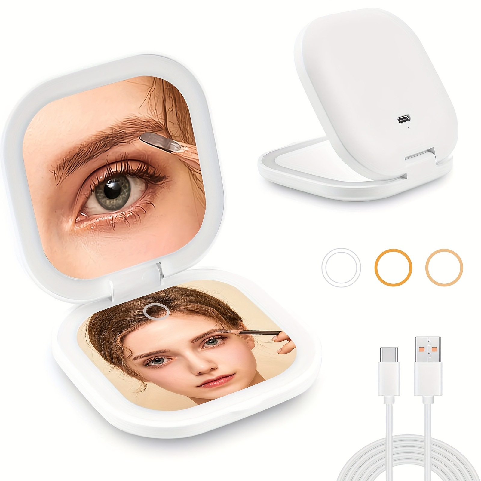 2025 nueva generación transfronteriza LED con luz espejo de maquillaje de mano espejo de maquillaje de vidrio agrandado de doble cara