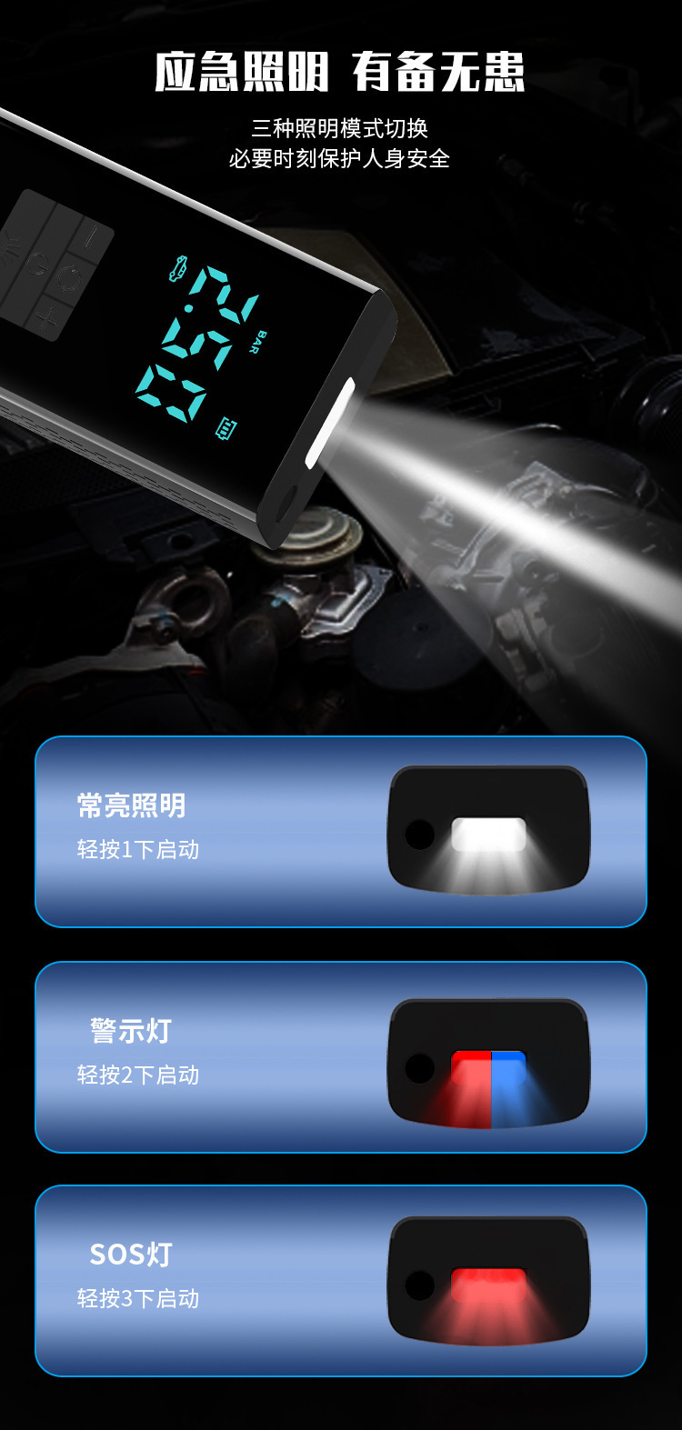 Car Emergency Starting Power Supply 12V Car Air Pump Power Bank Backup Battery Portable Mobile Power Supply