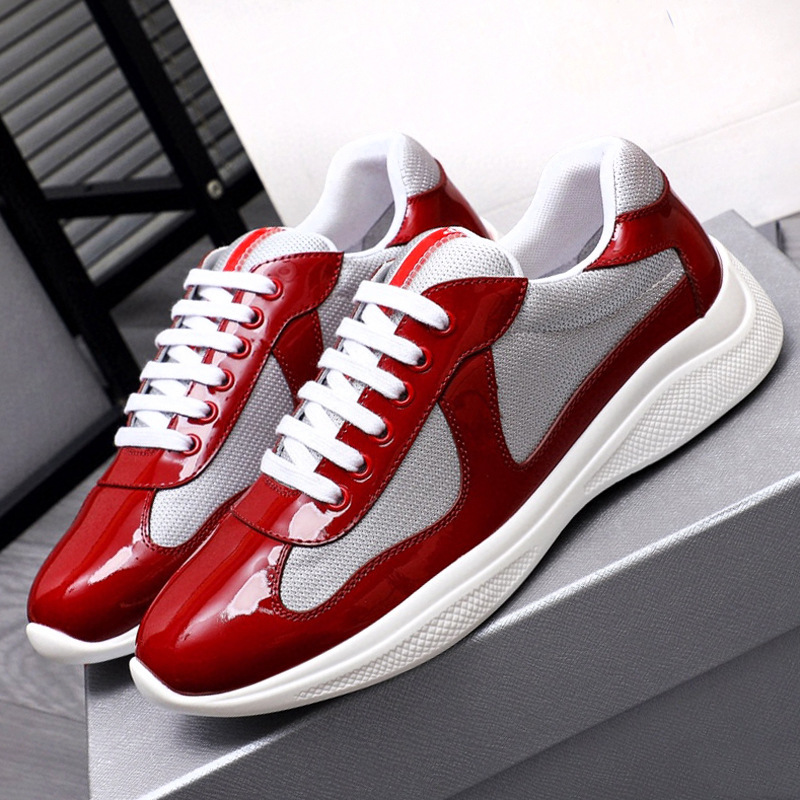 European Summer Mesh Breathable Men's and Women's Shoes Bright Leather Big-Name Sports Casual Shoes Couples Thick-Soled Lace-Up Genuine Leather Sneakers