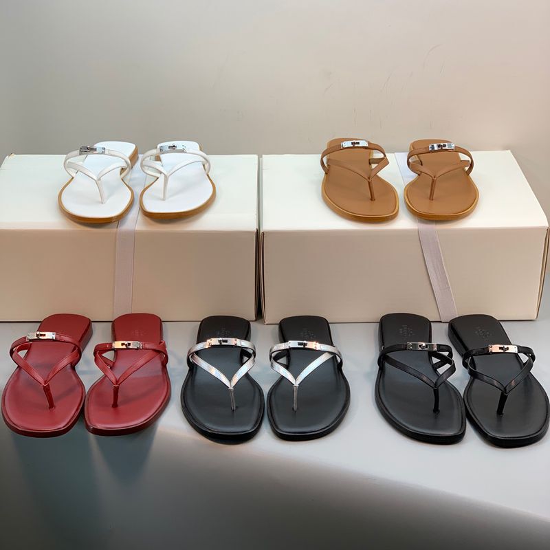 Guangdong-Made Premium-Grade~ Malaysian New Style Genuine Leather Flat Kelly Buckle Flip-Flops with Thin Straps and Toe Clips