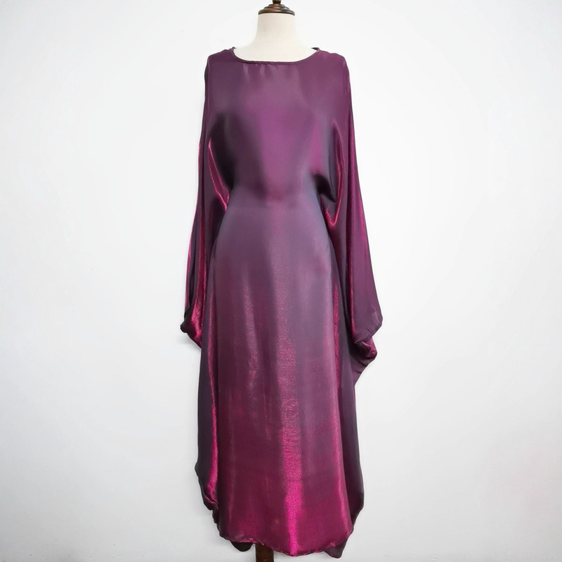 Factory direct supply Ido new solid color loose simple shiny satin dress 24770 robe bat sleeve