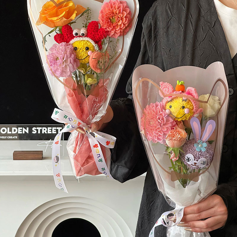 Huaxi Teddy Bear bolsas de papel de embalaje de flores impermeable cartón de dibujos animados bolsas de flores DIY material floral al por mayor