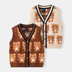 Children's Autumn Outfits Wholesale Korean Style Boy Sweaters Baby Bear Button Cardigans Kids Cartoon Vests One-Time Shipping