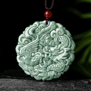 Natural a jadeite bean seed Dragon and Phoenix brand dragon and phoenix pendant lovers pendant necklace men's and women's jade pendant wholesale
