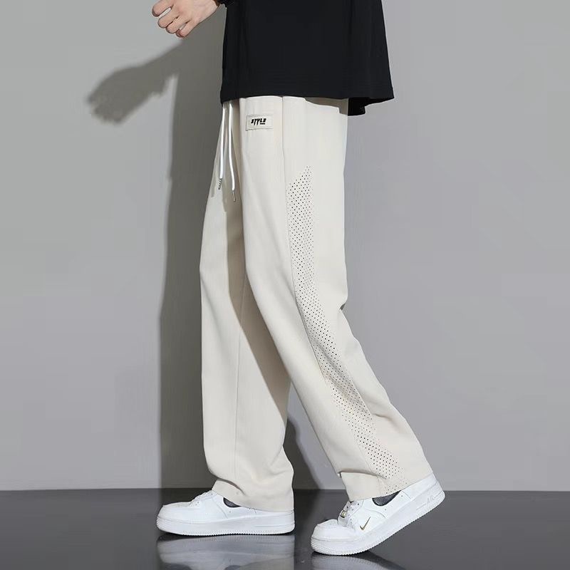 Pantalones deportivos de piernas anchas, pantalones de seda de hielo japoneses sueltos para hombres 2026 nuevos pantalones casuales de verano delgados de moda para hombres