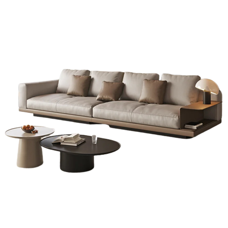 Sofá de cuero estilo italiano, sofá minimalista tapizado en cuero para sala de estar, adecuado para apartamentos grandes y pequeños, sofá de cuero genuino de alta gama de lujo ligero.
