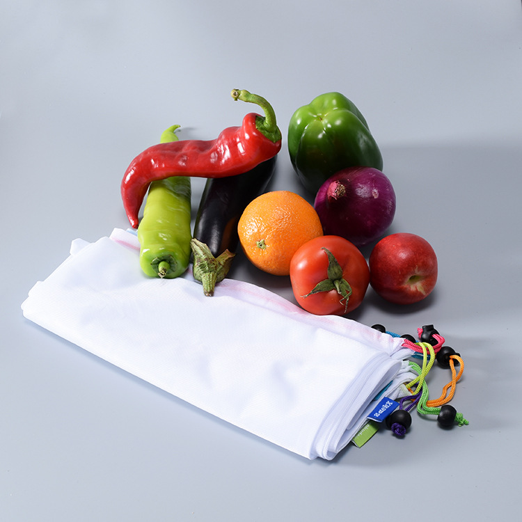 厂家批发网格涤纶束口袋抽拉绳子颜色超市购物水果蔬菜网袋新款