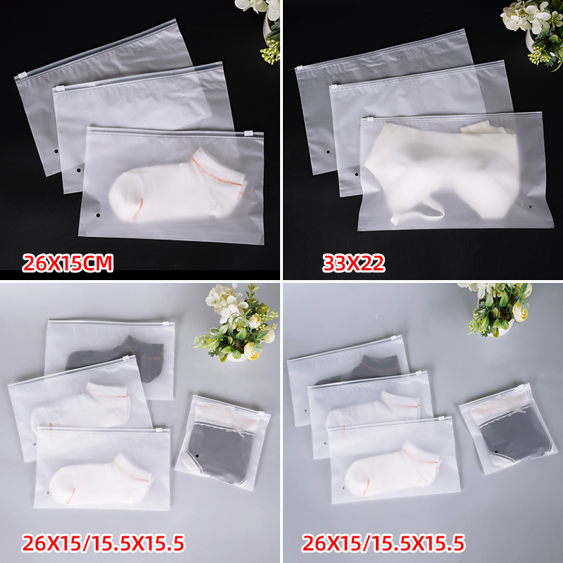 In-Stock Pe Transparent Frosted Zipper Bags Wholesale Plastic Self-Sealing Bags for Socks and Clothes Storage Custom Clothing Packaging Bags