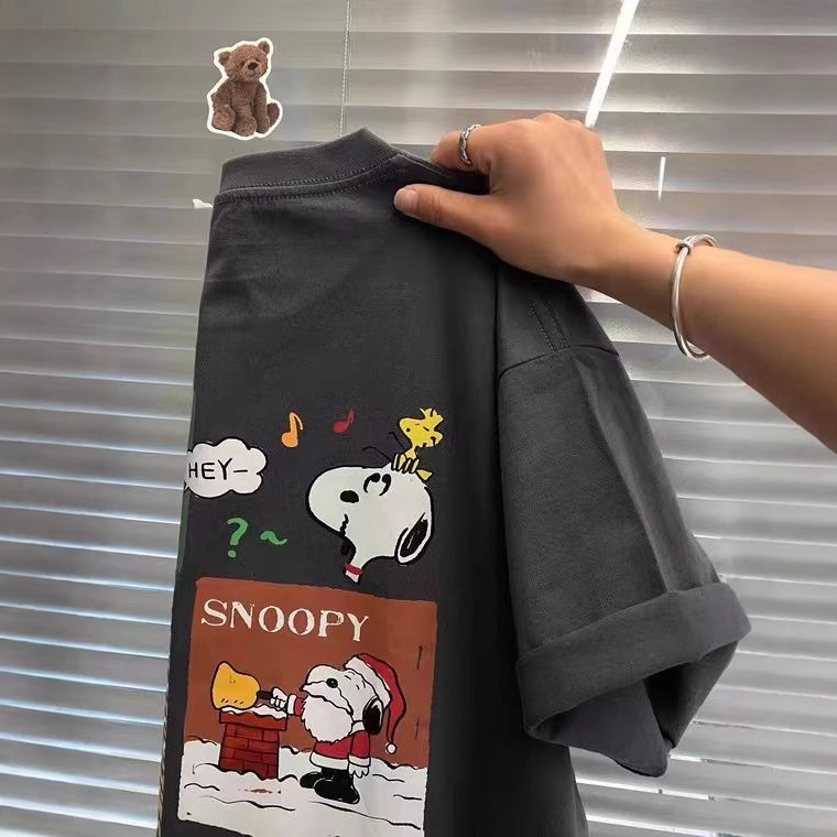 2025夏季新款日系史努比圆领短袖T恤情侣款大码女装纯棉休闲上衣