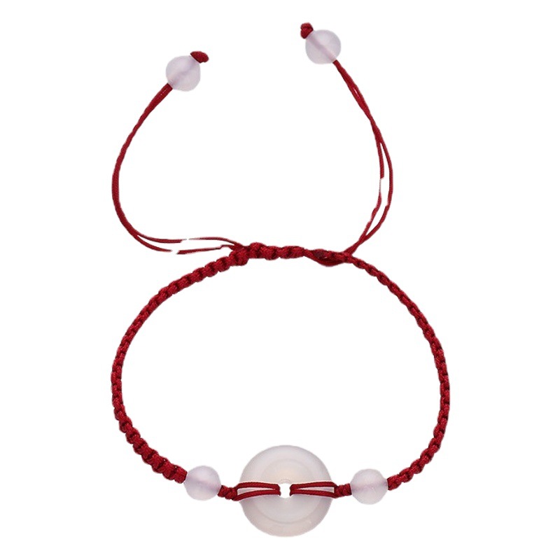 Ruying Guochao Natural White Chalcedony Safe Buckle Hand Rope Hand-woven Niche Design High Price All-match Bracelet