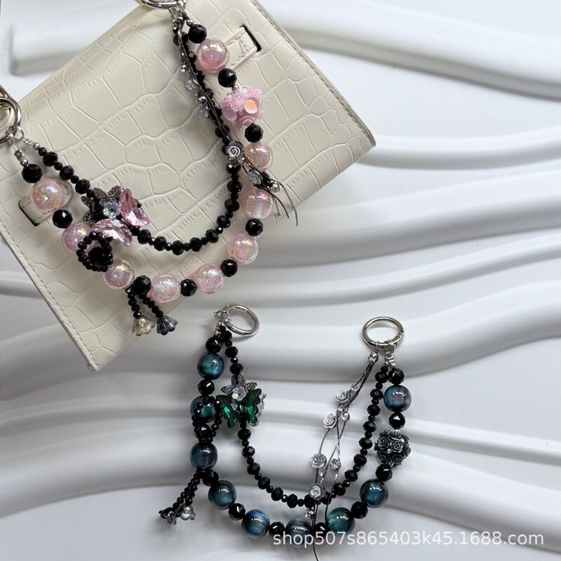 Y2K Sweet Cool Sexy Style Butterfly Tassel Handmade Beaded Ins Keychain Stylish Niche Mobile Phone Chain Bag Hanging Chain