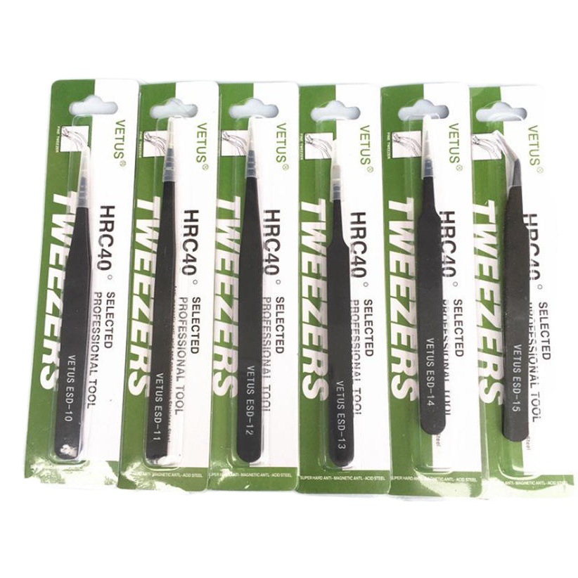 Herramientas de manicura de belleza 1,5mm pinzas de precisión anti-estática negro codo recto pinzas de manicura incrustadas en Diamantes B image 1