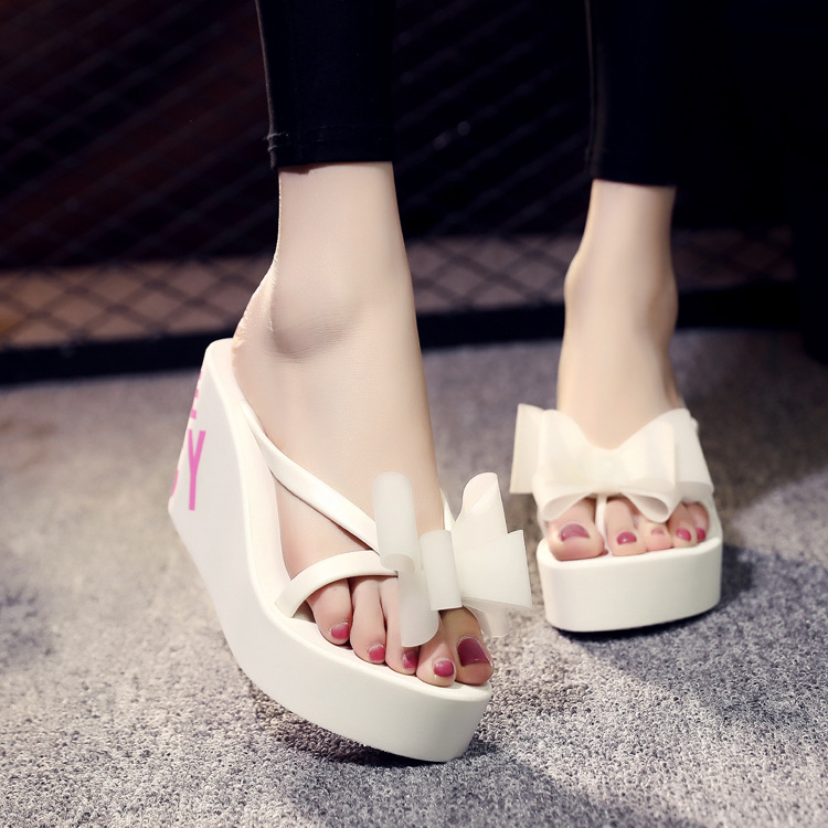 Dam wedge tofflor med rosett och halkfri sula_voghion.com