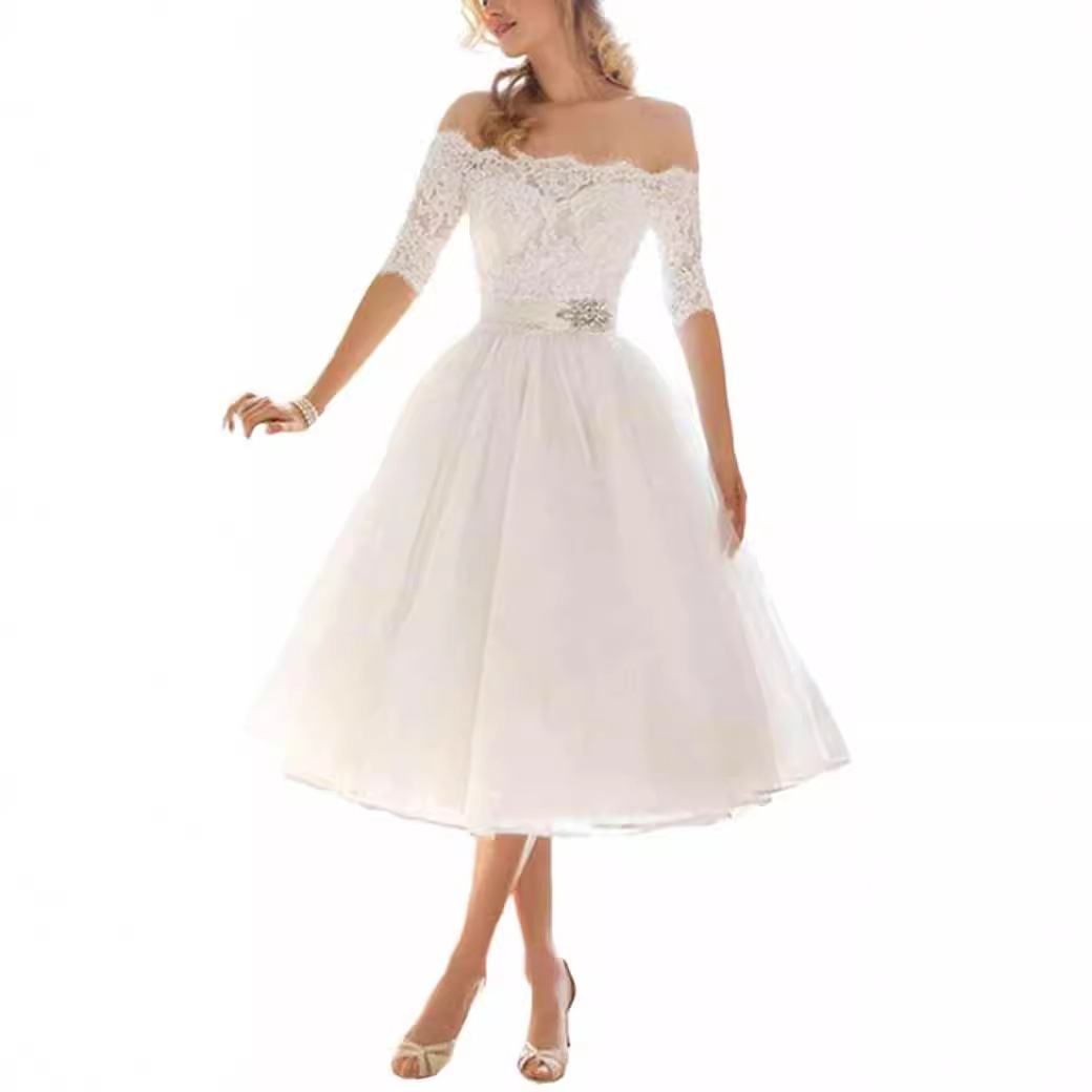 European and American Light Wedding Dresses 2025 Spring New Korean Style Simple and Fashionable Bride Slimming Short One-Shoulder Wedding Dress