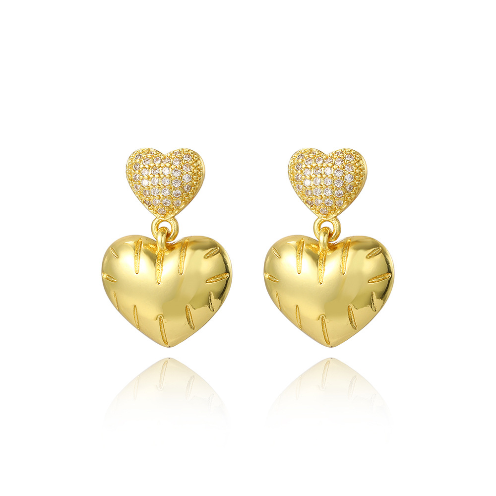 Holiday, Daily Occasion Copper Material 1 Pair Elegant Simple Style Star Heart Shape Copper Zircon 18K Gold Plated Drop Earrings