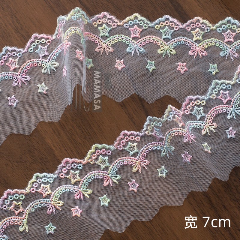 Alta calidad dopamina sueño bordado colorido hilo de malla encaje DIY mano lolita ropa tela accesorios para el cabello