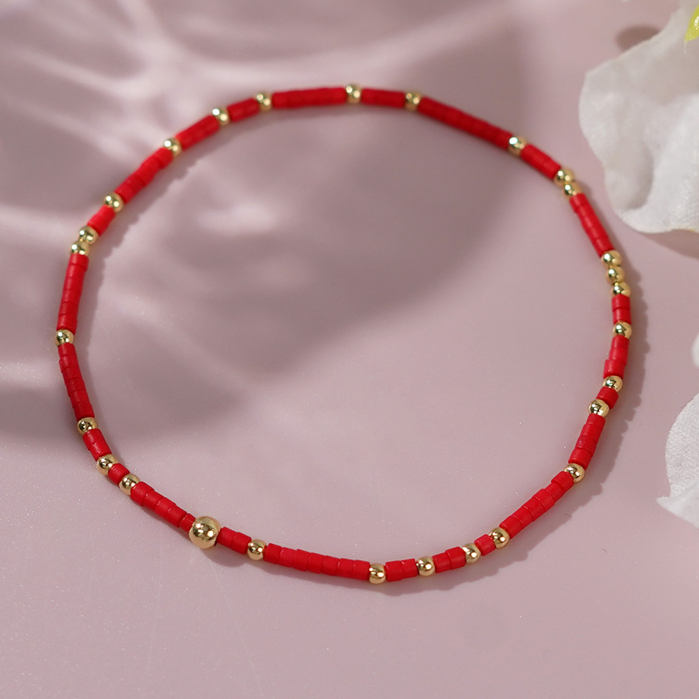 3g Weight PVD Coated Gold Plating Process 18K Real Gold Plated Plating Material Stone-Free Inlay Material Bracelets Classification Nylon Chain Material Beaded Chain Chain Type Simple Style Classic Style Round Glass/Colored Glaze Wholesale Bracelets