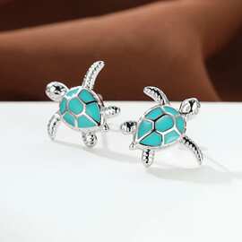 跨境电商新款海洋动物系列树枝澳宝海龟耳钉浅绿色百搭耳饰