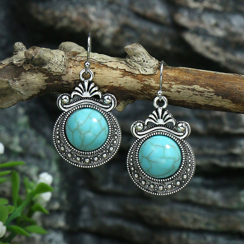 1 Pair Hip-Hop Retro Geometric Inlay Zinc Alloy Turquoise Drop Earrings display picture 5