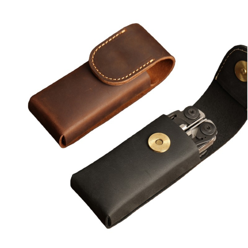 Cross-Border Hot-Selling Crazy Horse Leather Folding Knife Storage Case, Outdoor Portable Waist-Hanging Pu Knife Storage Leather Sheath