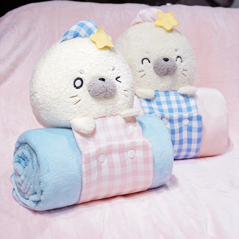 Bebés de dibujos animados encantadores muñecas de animales con mantas muñecas de peluche 2 en 1 para niños y niñas siesta almohada mantas
