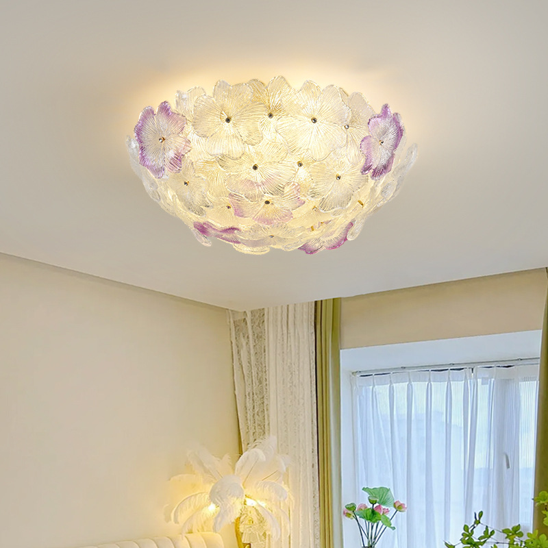 [Seleccionado cuidadosamente] Lámpara de techo de dormitorio de lujo ligero francés, sala de estudio, pétalos de cristal, habitación de niños, lámpara Zhongshan 413L