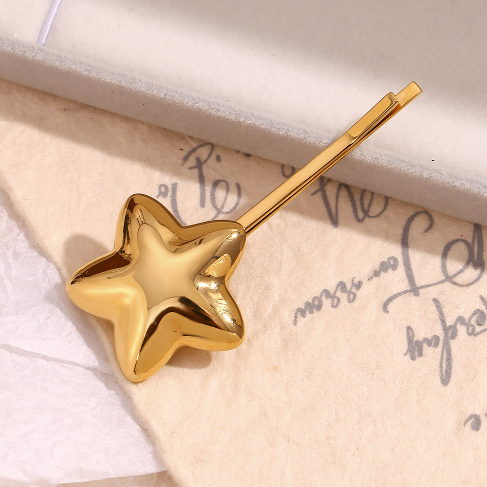 Moda unisex temperamento nicchia scoppio decorato con acciaio inossidabile placcato oro stella a cinque punte tridimensionale forcina donna_voghion.com