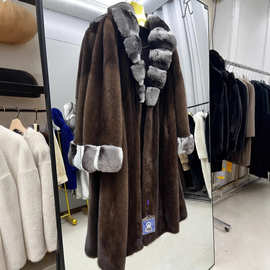 2025年新款龙猫纹进口水貂外套女冬季长款貂皮大衣富婆外套